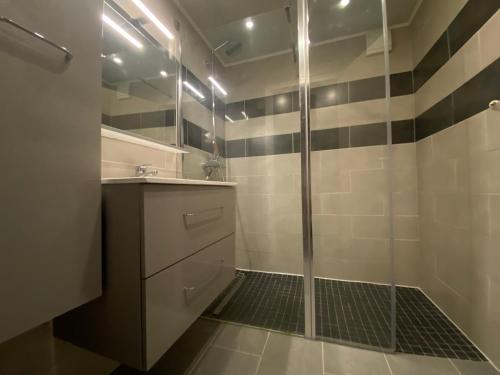 a bathroom with a shower and a sink at La ferme d'Auguste in Thorens-Glières