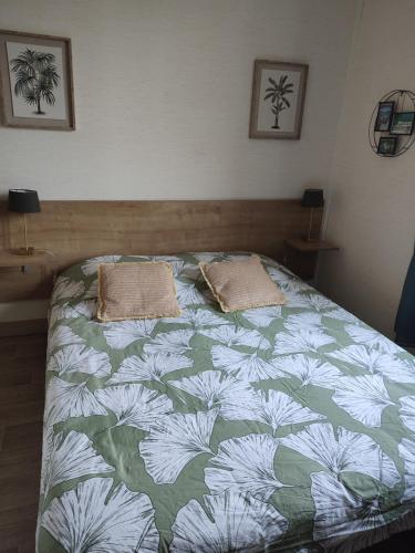 1 dormitorio con 2 almohadas en Charmant studio 8, parking et wifi gratuit, arrêt navette, en Bagnoles de l'Orne