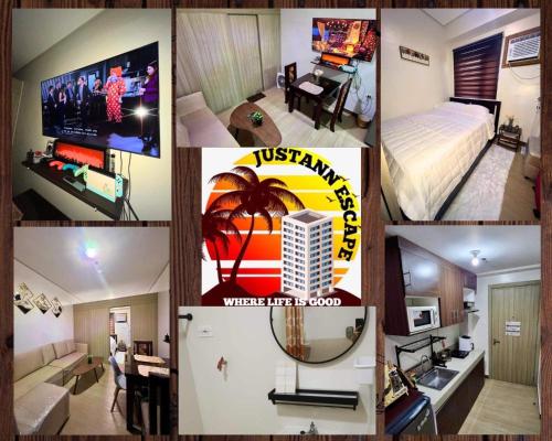 uma colagem de fotografias de um quarto de hotel em JustAnn Escape Staycation em Manilla