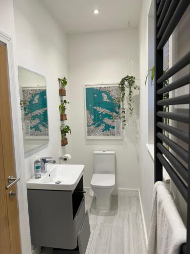 een badkamer met een witte wastafel en een toilet bij The Lookout in Wedmore