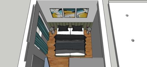 a drawing of a room with two beds at Dhome in Tirana