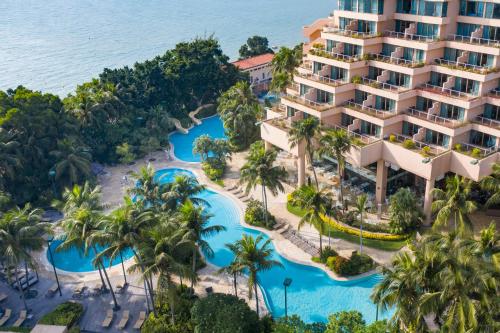 an aerial view of the resort and the waterpark at Hong Kong Gold Coast Hotel in Hong Kong