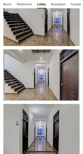 2 Bilder eines Zimmers mit Treppe und Tür in der Unterkunft ONCE MORE RESTRAUNT AND CAFE in Prayagraj