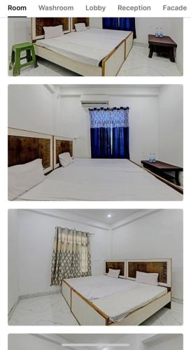 2 fotos de un dormitorio con una cama grande en ONCE MORE RESTRAUNT AND CAFE, en Prayagraj