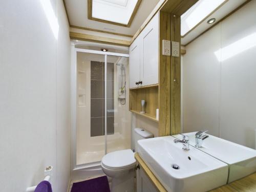 een badkamer met een wastafel, een toilet en een dakraam bij Tattershall Lakes Mini Breaks - Gibson Close in Lincoln