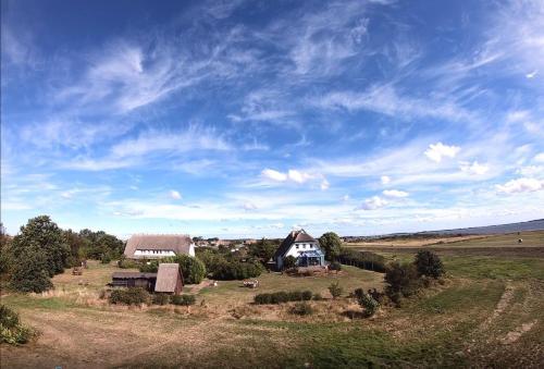 an open field with a house in the middle at Süderhaus Hiddensee App 2 in Neuendorf