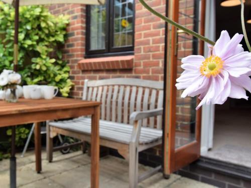 a pink flower sitting on a chair next to a table at 2 Bed in Moreton-In-Marsh 75870 in Whichford