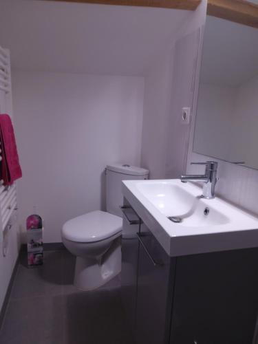 une salle de bain avec des toilettes blanches et un lavabo dans l'établissement CABY, à Préguillac