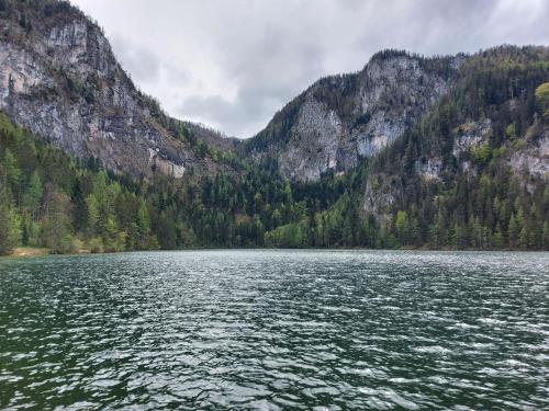a large body of water with mountains in the background at Ferienhof Kreilgut in Rossleithen