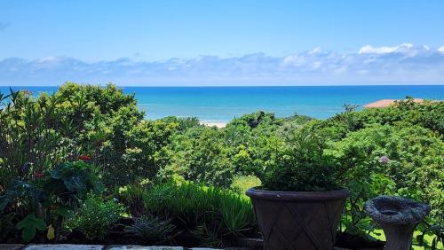 a garden with a view of the ocean at Seaview Villa 26 in Margate