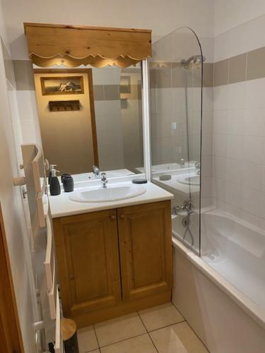 une salle de bain avec un lavabo et une douche dans l'établissement Côté DÔMES, à Saint-Gervais-les-Bains
