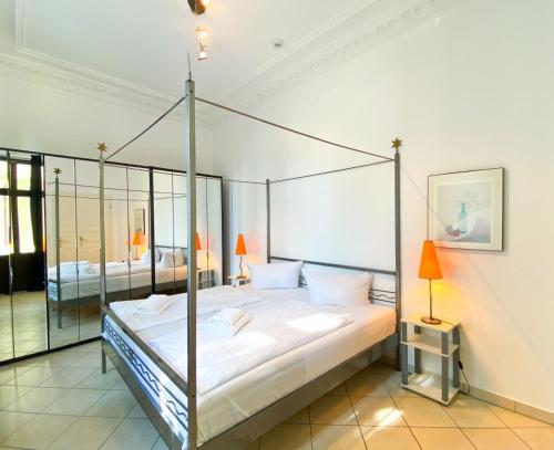 Voodi või voodid majutusasutuse Großzügige Fewo mit überdachter Terrasse, eigener Waschmaschine toas