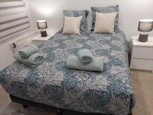 sypialnia z łóżkiem z ręcznikami w obiekcie PORTE DE FRANCE w Strasburgu