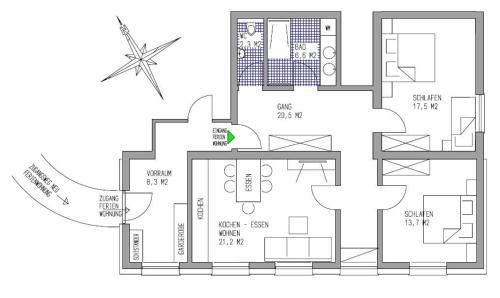 紹珀瑙的住宿－Ferienwohnung BergTraum，房屋的平面图