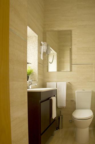 a bathroom with a toilet and a sink and a mirror at Clerigos View in Porto