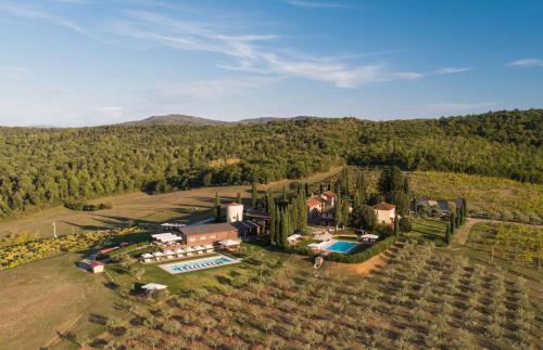 an aerial view of a estate with a swimming pool at Borgo Iesolana in Bucine