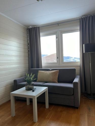 a living room with a couch and a table at Sandmoen Bed & Breakfast, Free Parking in Trondheim