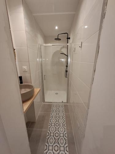 une salle de bain avec douche et lavabo dans l'établissement La Petite Maison des Boettes, à Carpentras