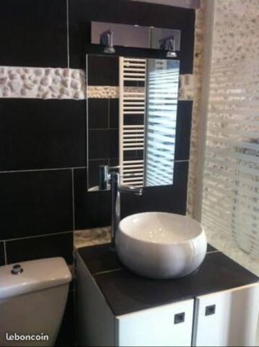 une salle de bain avec un lavabo et des toilettes dans l'établissement Joli T1+ bien situé dans le 6ème de Marseille, proche commodités, à Marseille