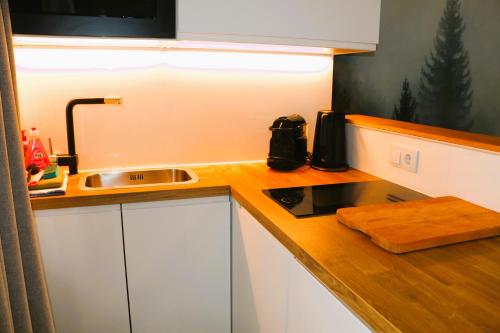 a kitchen with a sink and a counter top at Tauern in Kaprun
