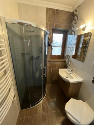 DzianiszにあるOstryszのバスルーム(シャワー、トイレ、シンク付)