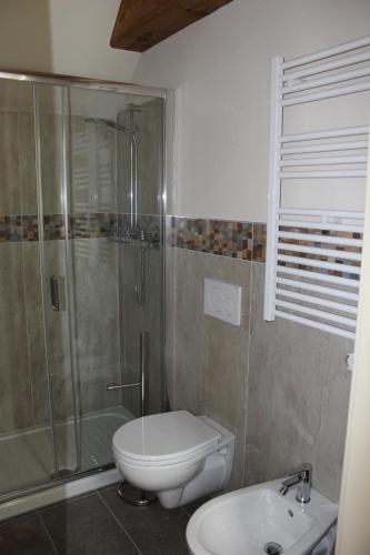 W łazience znajduje się prysznic, toaleta i umywalka. w obiekcie 'L ciabot 'd Ginota w mieście Barge