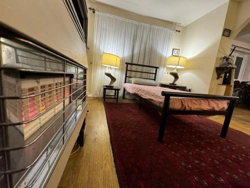 ロンドンにあるHighgate Hill Room!のベッドルーム1室(ベッド1台、赤いラグ付)