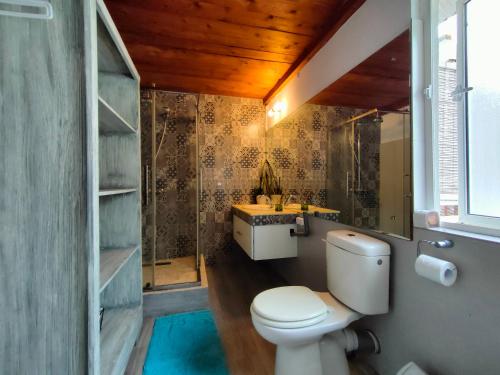 a bathroom with a toilet and a sink at Mermaid Cove in Blue Bay