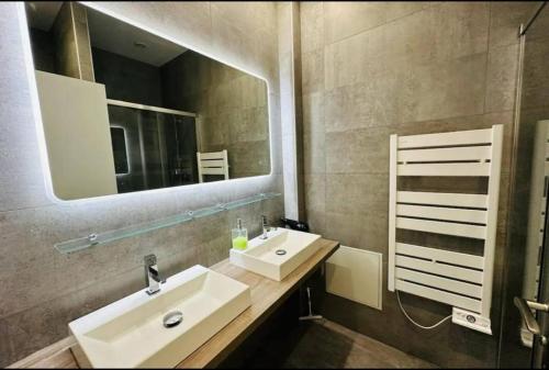 une salle de bain avec un lavabo et un miroir dans l'établissement Remarkable 2-Bed Apartment in Bordeaux, à Bordeaux