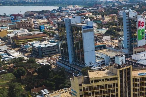 an overhead view of a city with tall buildings at Mona Lisa Guest House, Kisumu in Kisumu