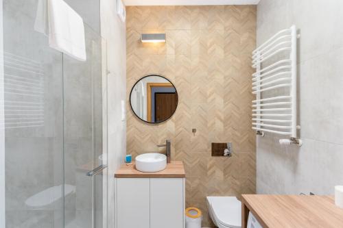 克拉科夫的住宿－Cracow Novum Apartment #58，一间带水槽和镜子的浴室