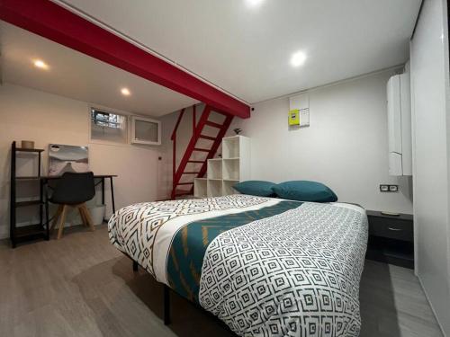 a bedroom with a bed and a staircase in it at C - Maison 10 min PARIS EXPO - 5 rooms/5 beds in Arcueil