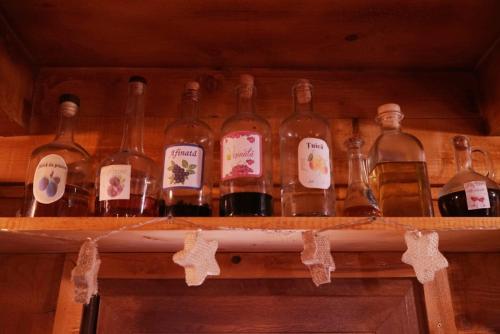 a shelf with bottles of wine sitting on top of it at Cabana Staier in Anina