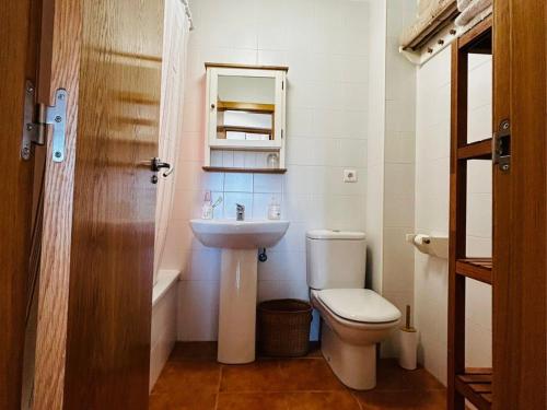 Baño pequeño con aseo y lavamanos en Casa Mya. A Modern Duplex in the Spanish Pyrenees, en Aso de Sobremonte