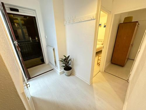 a hallway with a door and a potted plant at 3 Bedroom King Cross station City centre London in London