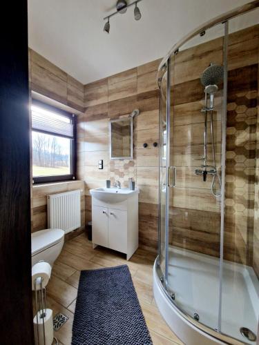 a bathroom with a tub and a sink and a shower at Zakopiański Zakątek in Zakopane