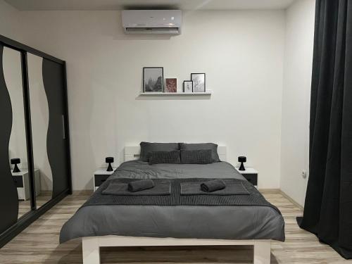 a bedroom with a large bed in a white room at Central Apartments in Zaječar