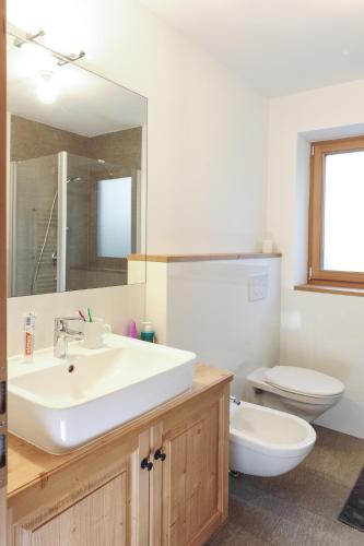 a bathroom with a white sink and a toilet at Almrausch Apartments in Sesto