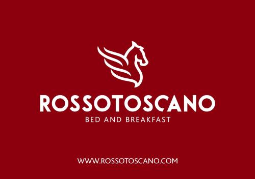 a white horse logo on a red background at RossoToscano 