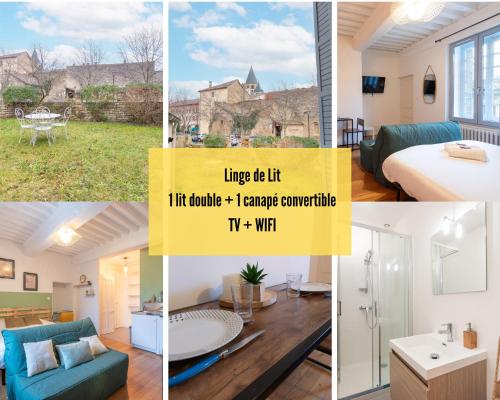 a collage of four photos of a house at Cabana & La Place de l'Abbaye - Centre-Ville, Jardin in Cluny