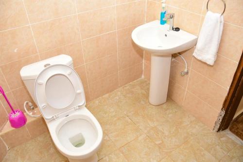 y baño con aseo y lavamanos. en Cozy 2 bedroom in Kitale-Fully Furnished at 360 Luxury, en Kitale
