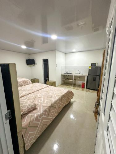 1 dormitorio con cama y escritorio. en Three Cay Suites, en Providencia