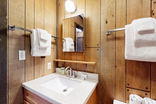 a bathroom with a sink and a mirror at Alpine Horn Lodge at Big Powderhorn Mountain in Ironwood