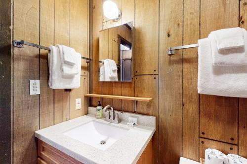 a bathroom with a sink and a mirror at Alpine Horn Lodge at Big Powderhorn Mountain - Unit A in Ironwood