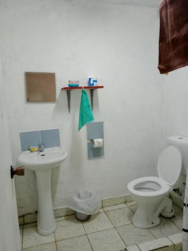 a bathroom with a toilet and a sink at Kathy B Guesthouse in Luganville