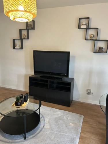 un salon avec une télévision et une table basse dans l'établissement ASMAR, à Toulouse