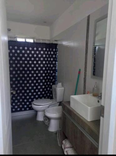 a bathroom with a toilet and a sink at Casa de Campo acogedora in Trinidad