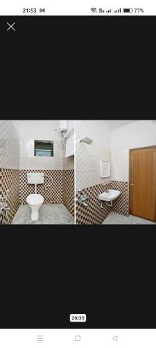 two pictures of a bathroom with a toilet and a sink at HOTEL ARYAN in Bhubaneshwar