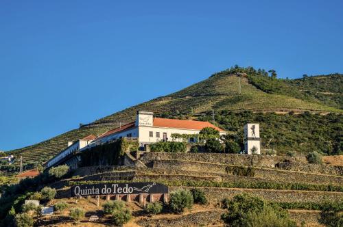 een gebouw aan de zijkant van een heuvel met trappen bij Quinta do Tedo in Folgosa