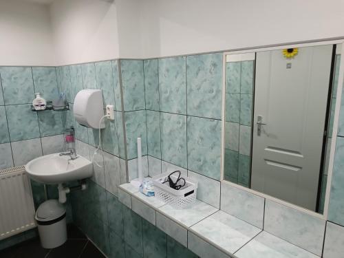 a bathroom with a sink and a mirror at U Bocmana s výhledem na zámek a Labe in Děčín